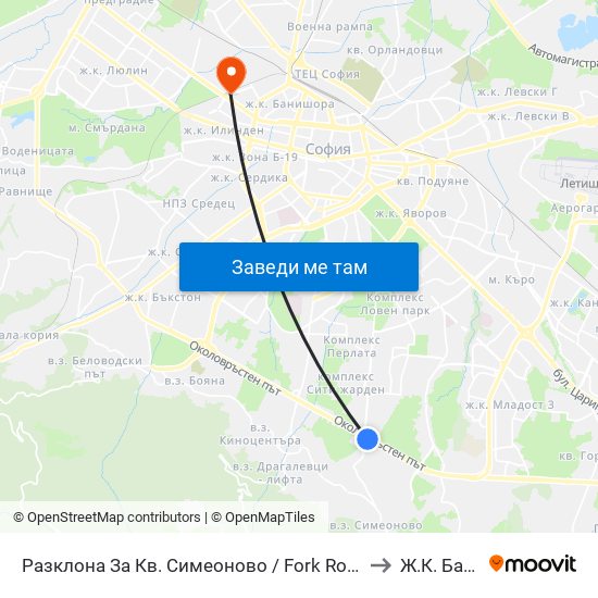 Разклона За Кв. Симеоново / Fork Road To Simeonovo Qr. (1459) to Ж.К. Банишора map