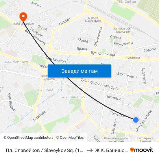 Пл. Славейков / Slaveykov Sq. (1908) to Ж.К. Банишора map