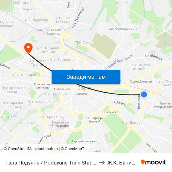 Гара Подуяне / Poduyane Train Station (0468) to Ж.К. Банишора map