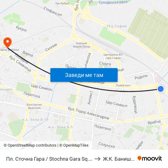 Пл. Сточна Гара / Stochna Gara Sq. (1316) to Ж.К. Банишора map