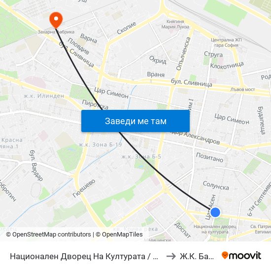 Национален Дворец На Културата / National Palace Of Culture to Ж.К. Банишора map