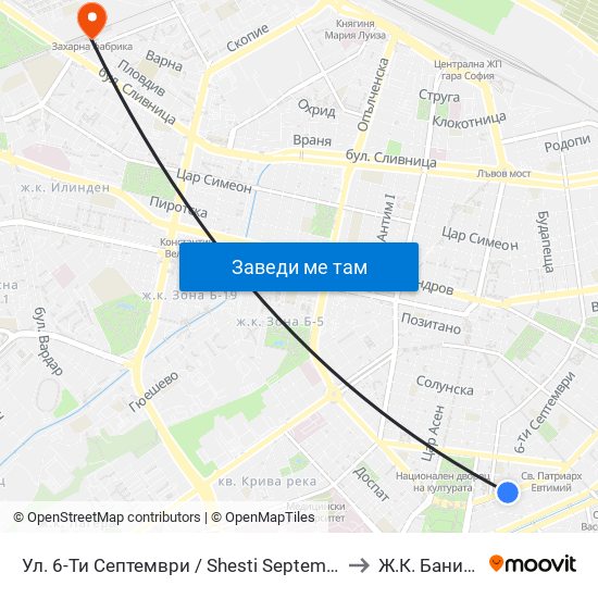 Ул. 6-Ти Септември / Shesti Septemvri St. (1806) to Ж.К. Банишора map