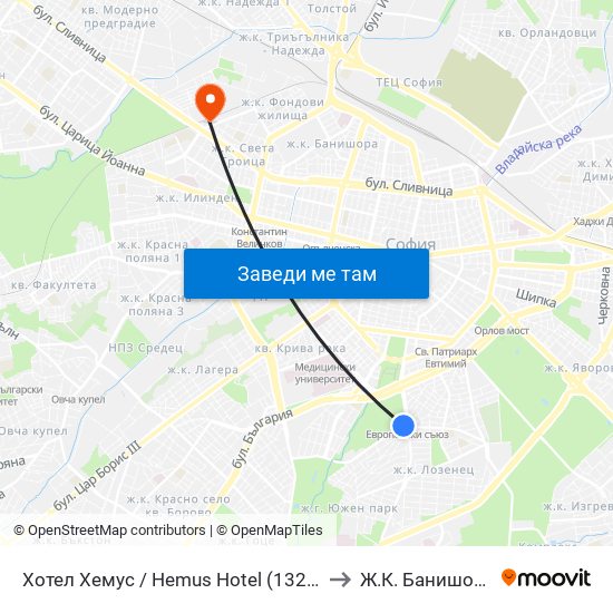 Хотел Хемус / Hemus Hotel (1325) to Ж.К. Банишора map