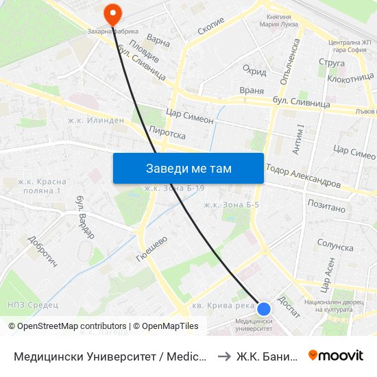 Медицински Университет / Medical University to Ж.К. Банишора map