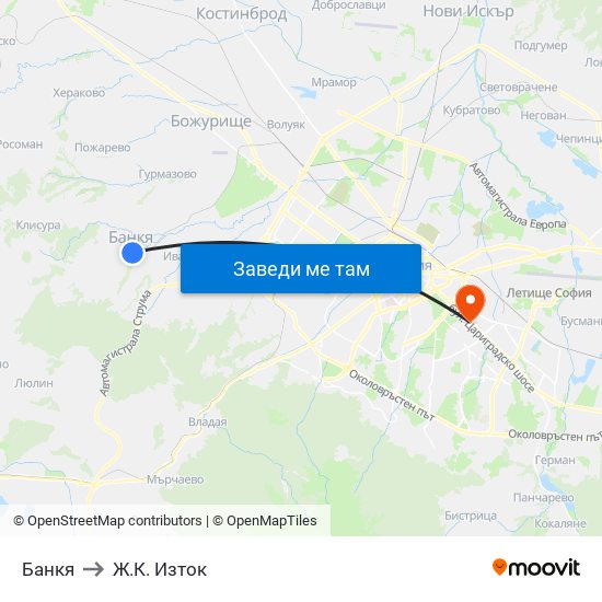 Банкя to Ж.К. Изток map