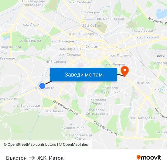 Бъкстон to Ж.К. Изток map