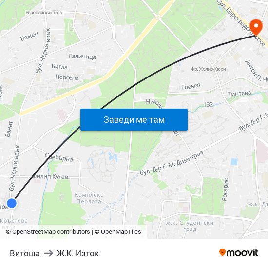 Витоша to Ж.К. Изток map