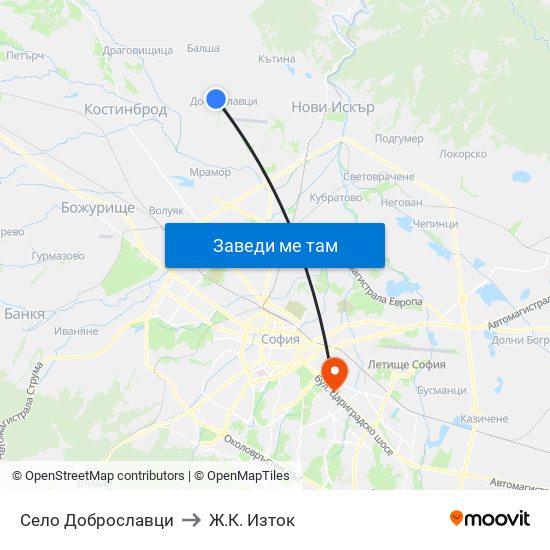 Село Доброславци to Ж.К. Изток map