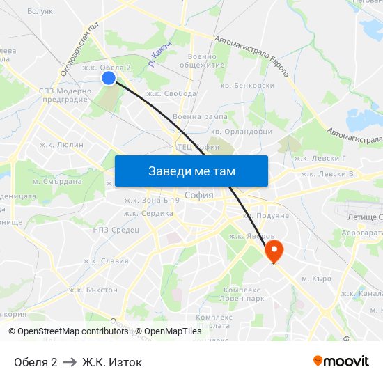 Обеля 2 to Ж.К. Изток map