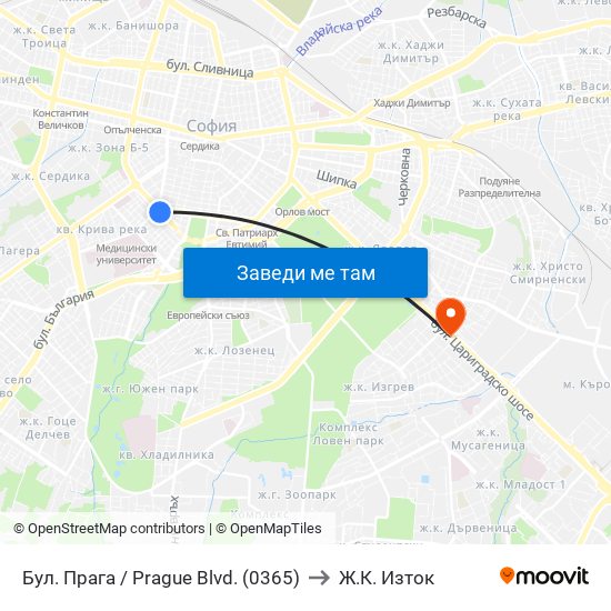 Бул. Прага / Prague Blvd. (0365) to Ж.К. Изток map
