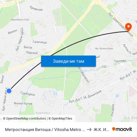 Метростанция Витоша / Vitosha Metro Station (0909) to Ж.К. Изток map