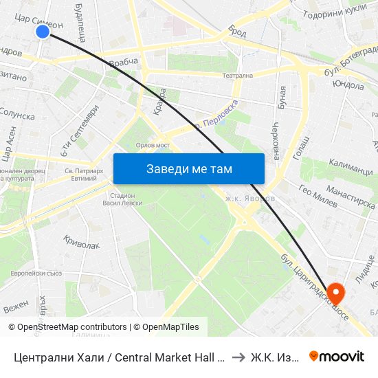 Централни Хали / Central Market Hall (2337) to Ж.К. Изток map