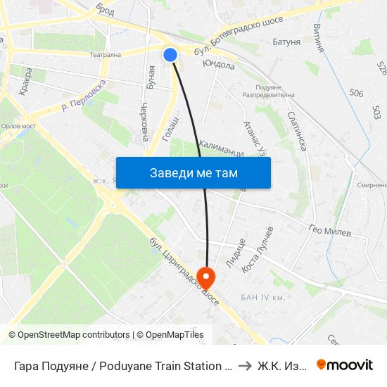 Гара Подуяне / Poduyane Train Station (0468) to Ж.К. Изток map