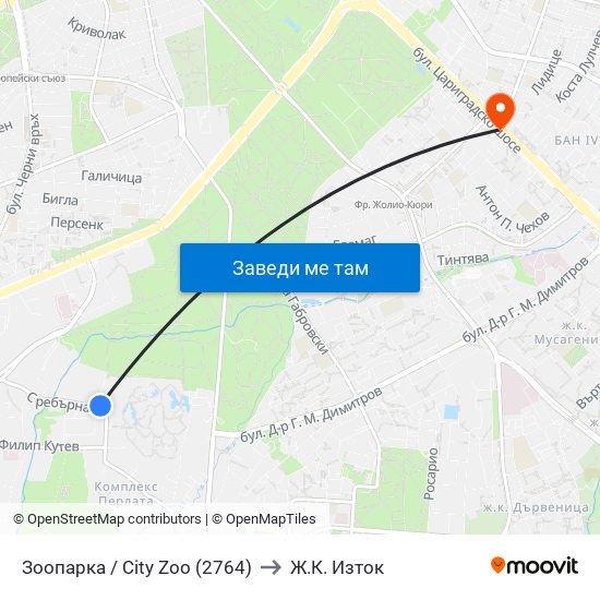 Зоопарка / City Zoo (2764) to Ж.К. Изток map