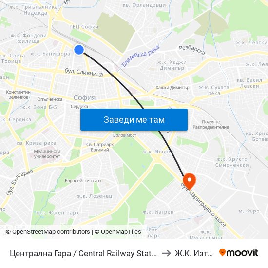 Централна Гара / Central Railway Station to Ж.К. Изток map