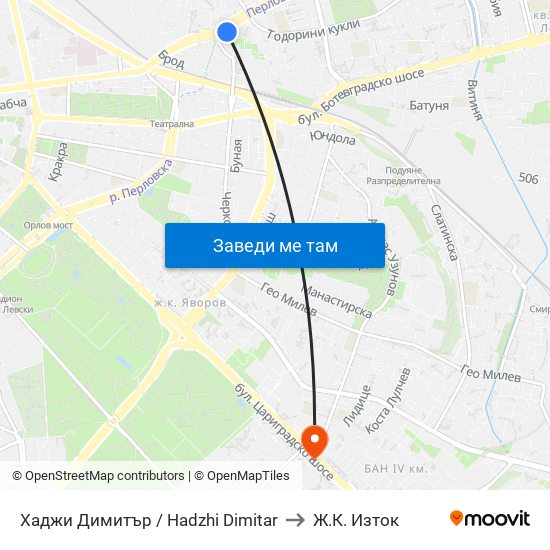Хаджи Димитър / Hadzhi Dimitar to Ж.К. Изток map