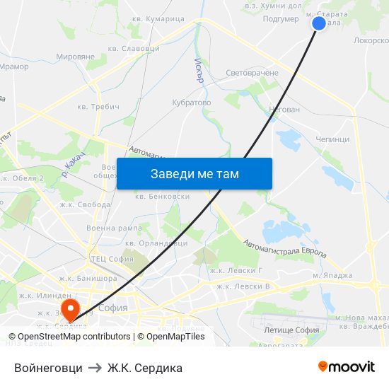 Войнеговци to Ж.К. Сердика map