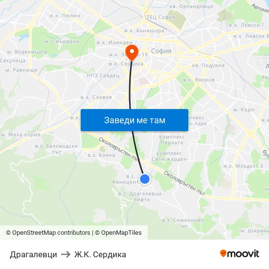 Драгалевци to Ж.К. Сердика map