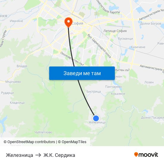 Железница to Ж.К. Сердика map