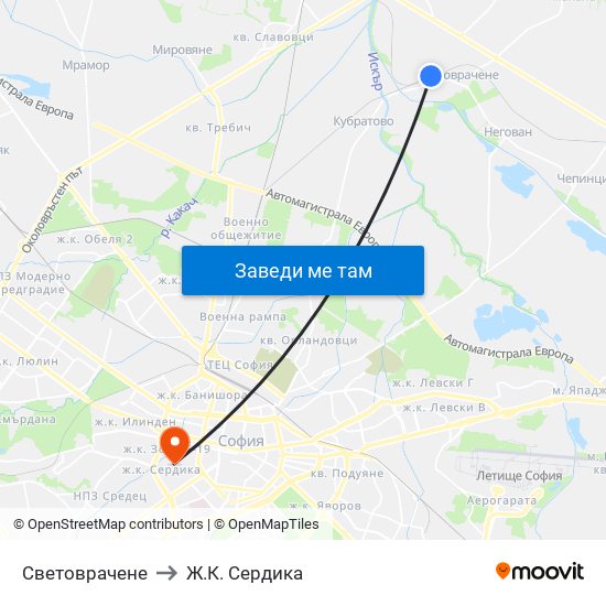 Световрачене to Ж.К. Сердика map