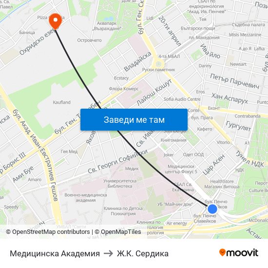Медицинска Академия to Ж.К. Сердика map