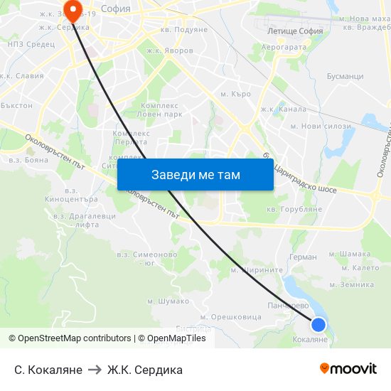 С. Кокаляне to Ж.К. Сердика map