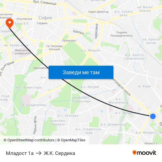 Младост 1а to Ж.К. Сердика map