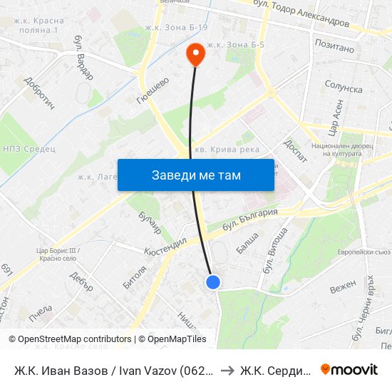 Ж.К. Иван Вазов / Ivan Vazov (0626) to Ж.К. Сердика map