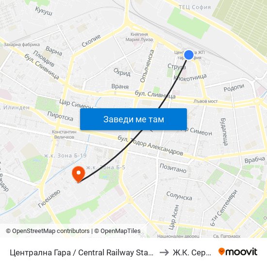 Централна Гара / Central Railway Station (1327) to Ж.К. Сердика map