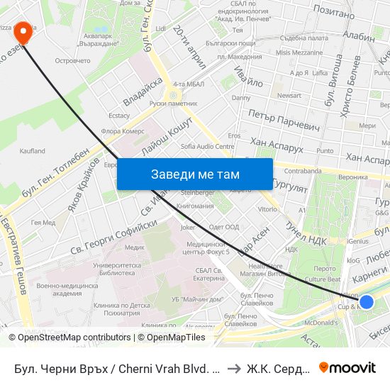 Бул. Черни Връх / Cherni Vrah Blvd. (0398) to Ж.К. Сердика map