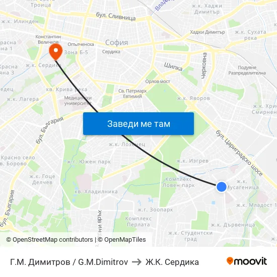 Г. М. Димитров / G. M. Dimitrov to Ж.К. Сердика map