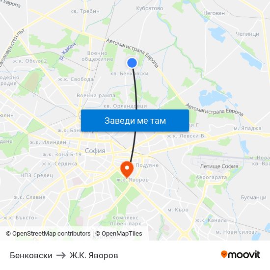 Бенковски to Ж.К. Яворов map