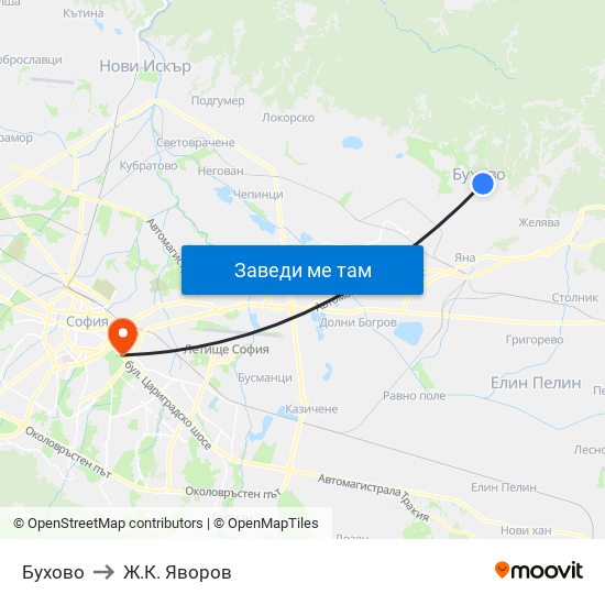 Бухово to Ж.К. Яворов map