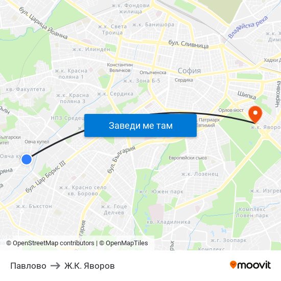 Павлово to Ж.К. Яворов map