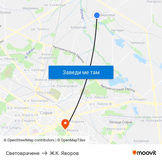 Световрачене to Ж.К. Яворов map