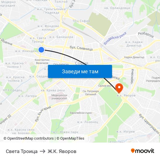 Света Троица to Ж.К. Яворов map