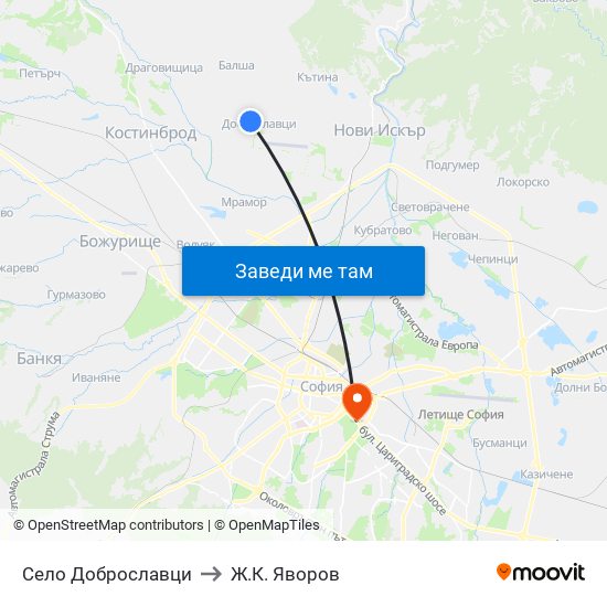 Село Доброславци to Ж.К. Яворов map