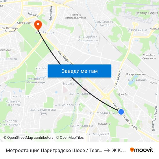 Метростанция Цариградско Шосе / Tsarigradsko Shosse Metro Station (1016) to Ж.К. Яворов map
