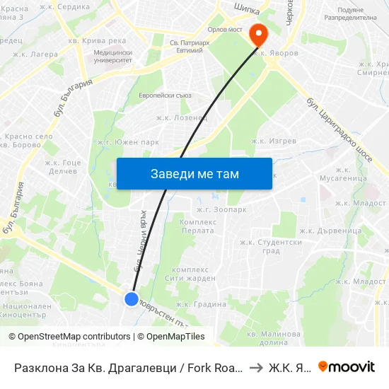 Разклона За Кв. Драгалевци / Fork Road To Dragalevtsi Qr. (1457) to Ж.К. Яворов map