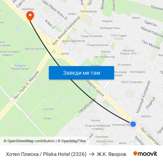 Хотел Плиска / Pliska Hotel (2326) to Ж.К. Яворов map