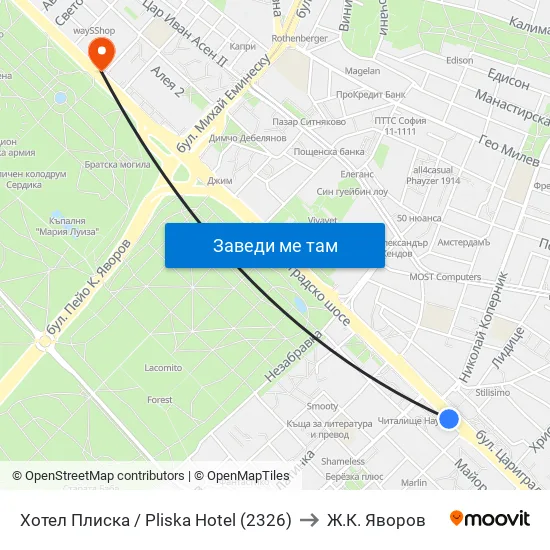 Хотел Плиска / Pliska Hotel (2326) to Ж.К. Яворов map