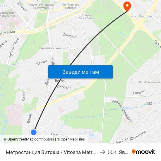 Метростанция Витоша / Vitosha Metro Station (2654) to Ж.К. Яворов map