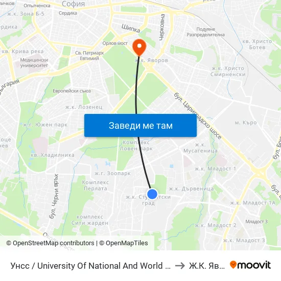 🎓 Унсс / University Of National And World Economy (1692) to Ж.К. Яворов map