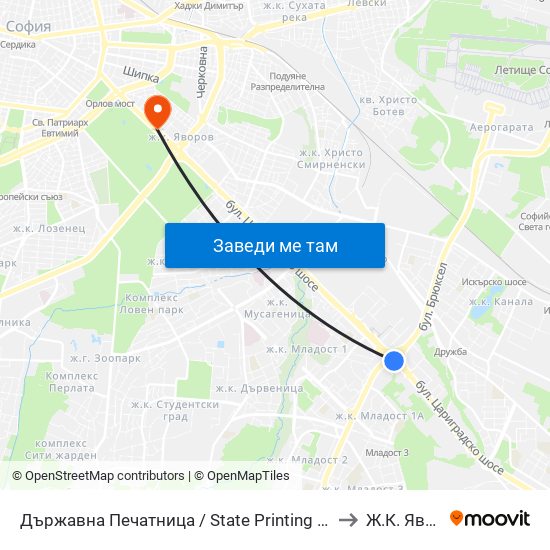 Държавна Печатница / State Printing House (0554) to Ж.К. Яворов map