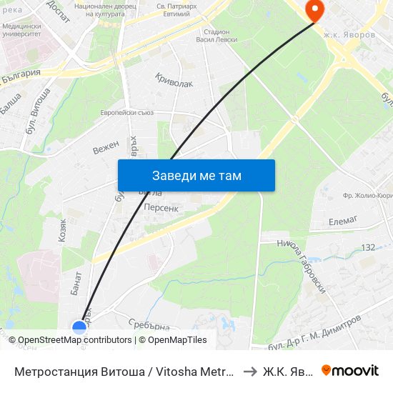 Метростанция Витоша / Vitosha Metro Station (2755) to Ж.К. Яворов map