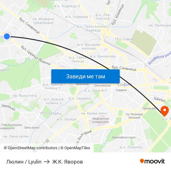 Люлин / Lyulin to Ж.К. Яворов map