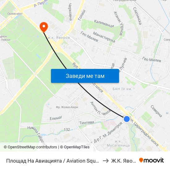 Площад На Авиацията / Aviation Square (1257) to Ж.К. Яворов map