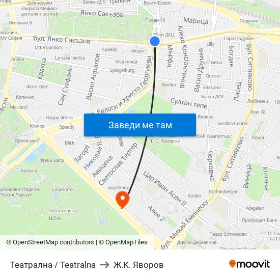 Театрална / Teatralna to Ж.К. Яворов map