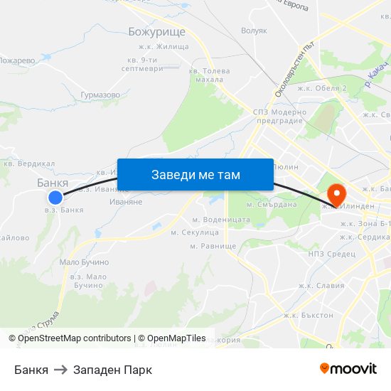 Банкя to Западен Парк map
