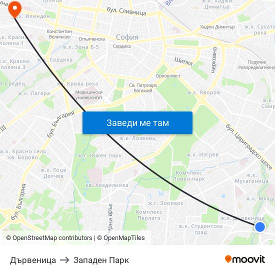 Дървеница to Западен Парк map